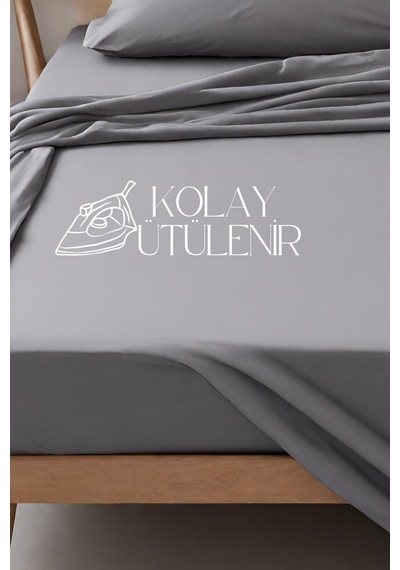 Çift Kişilik Gri Renk Lastikli Çarşaf 160x200 Cm Yataklar İçin Antrasit