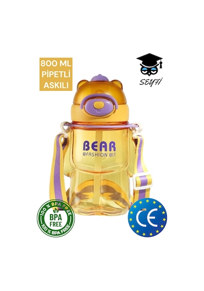800 Ml Policarbon Ayıcık Desenli Matara Suluk Pipetli Bpa İçermez Vagonlife 2027 Diğer