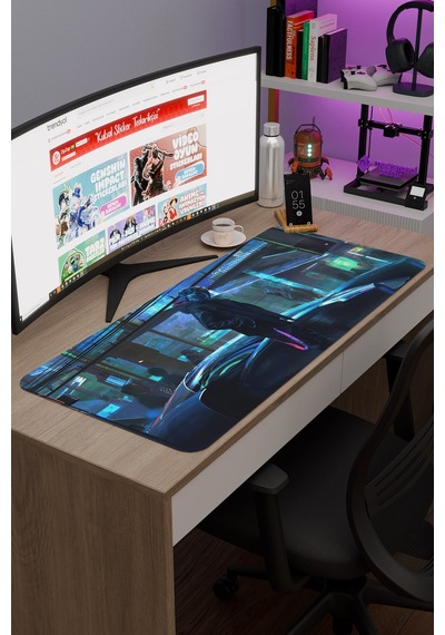 Dijital Cyberpunk City 90x40 Xxl Gaming Kauçuk Kaymaz Taban Mouse Pad Fare Altlığı
