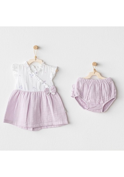 AndyWawa Kız Bebek Elbise Takim Dress Underpant Set Magical Butterfly Muslin Ac25574 Lila