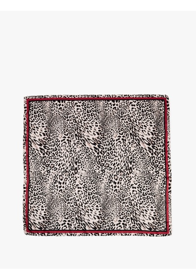 Koton Kontrast Biye Detaylı Leopar Desenli Saten Kare Fular Bandana Kahverengi 7wak50226aa Kahve