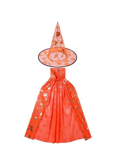 Halloween Çocuk Pelerin Şapka Seti Turuncu 80 Cm