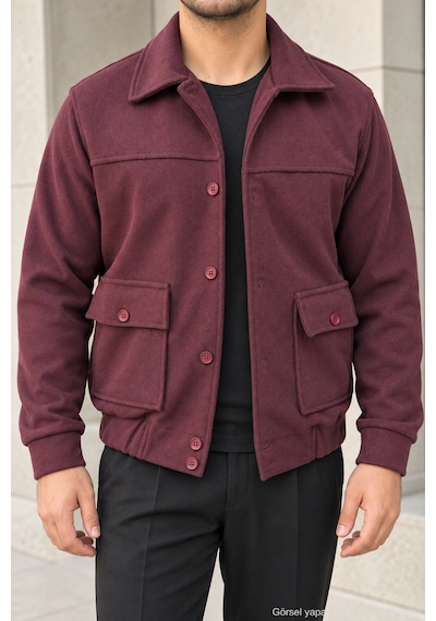 Polo State Erkek Regular Fit Kaşe Dokulu Düğmeli Ceket - Bordo