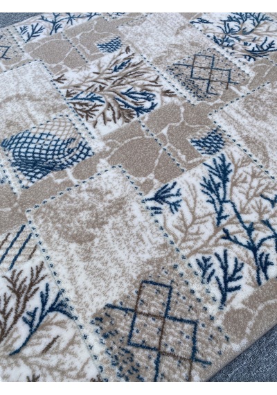 Mavi Beyaz Vizon Kesme Akrilik 120x130 Saçaklı Halı