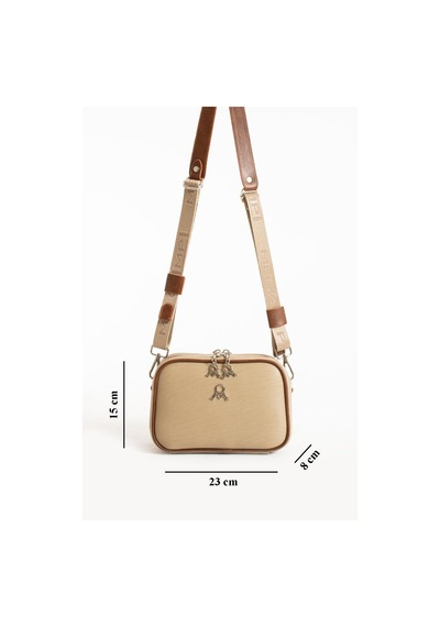 Baginn Çapraz Askılı Kadın Omuz Çantası 25 15 Cm Vegan Deri Mega Bag Postacı Çanta Günlül Suni Deri Çanta Vizon