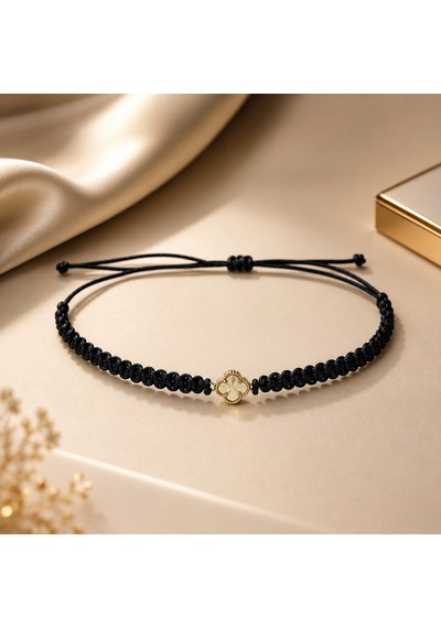 Seven Kuyumculuk 14 Ayar Altın Van Cleef Model Şans Yoncası Makrome Bileklik Siyah