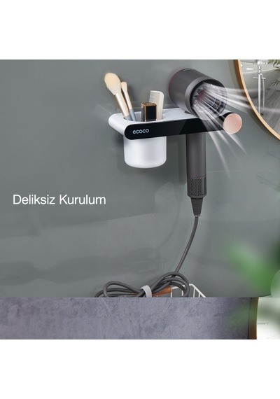 Ecoco Saç Kurutma Makinesi Tutacağı Ve Banyo Düzenleyici Beyaz