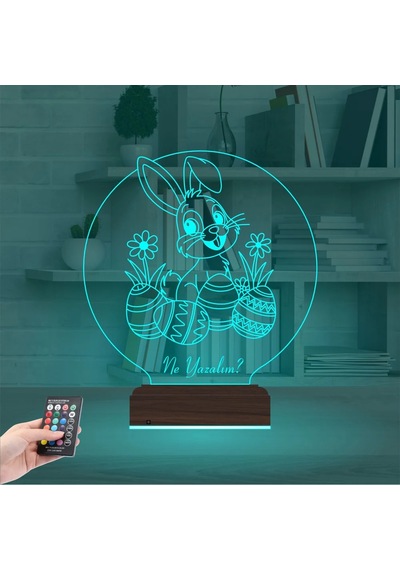 Luvivia Paskalya Tavşan Yumurta Çocuk Odası Kişiye Özel 3d Lamba - Masa Gece Lambası V2 Şeffaf