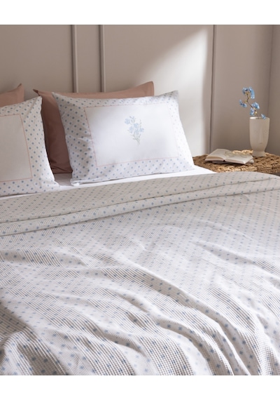 Madame Coco Georgette Tek Kişilik %100 Pamuk Karde Baskılı Çarşaflı Pike Takımı - Mavi/pembe 8684427310748 Çok Renkli