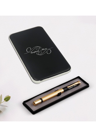 Kişiye Özel Isimli Lüks Siyah Kalem Ve 5.000 Mah Powerbank (512122295)