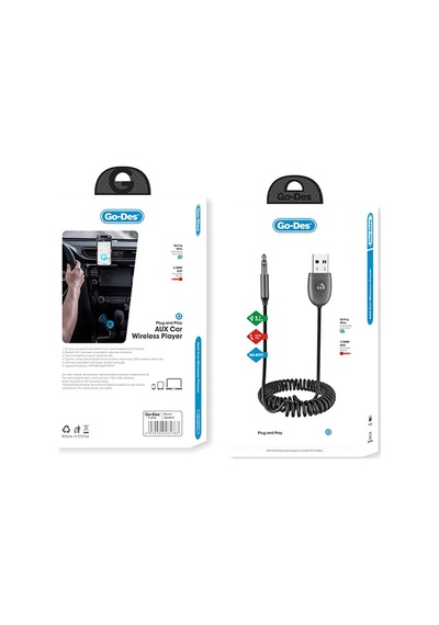 Go Des Gd-bt27 Spiral Kablo Tasarımlı Aux Bluetooth Adaptör V5.1 Siyah