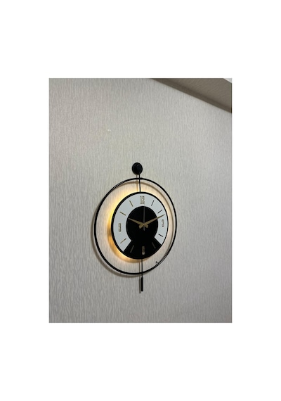Pey Aksesuar 50x70 Cm Metal Ahşap Ve Işığın Muhteşem Uyumu Duvar Saati Dekoratif Siyah