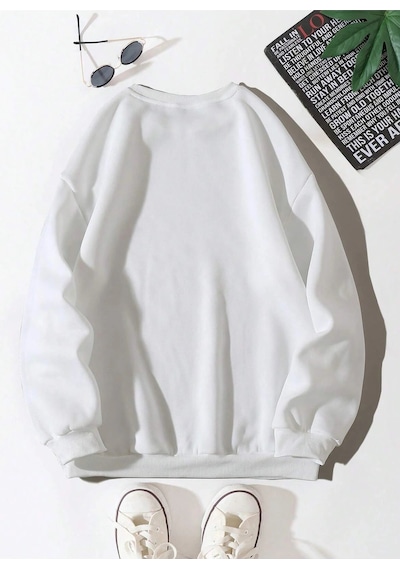Startmore Adrift Letter Graphic Drop Shoulder Sweatshirt Beyaz Beyaz