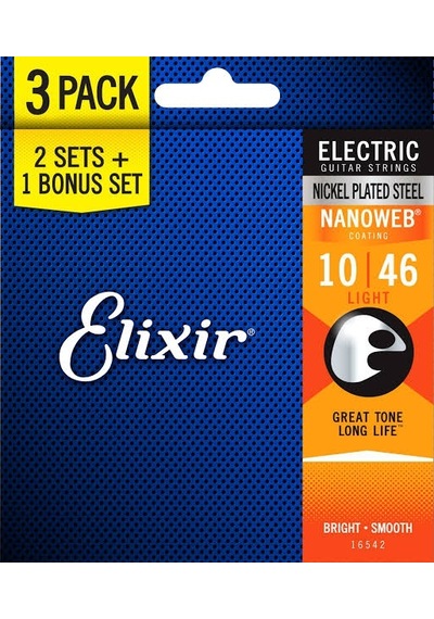 Elixir 16542 Nanoweb Light 3'Lü Elektro Gitar Teli 10-46