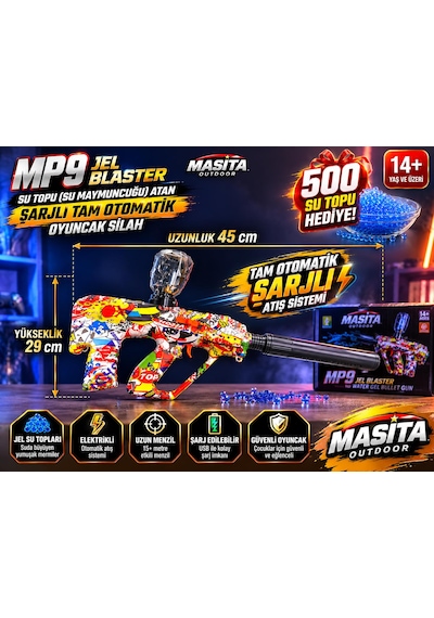 Masita Gel Blaster Su Topu Su Maymuncuğu Atan Oyuncak Şarjlı Tam Otomatik. 45 Cm Karma Renk Ve Model Gönderilir