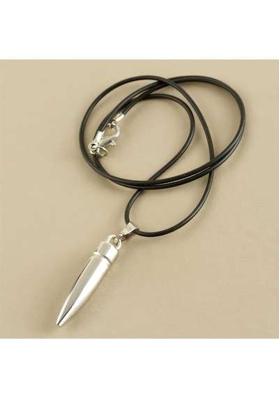 Mermi Metal Vinlex Deri Kolye-gümüş Rengi N145