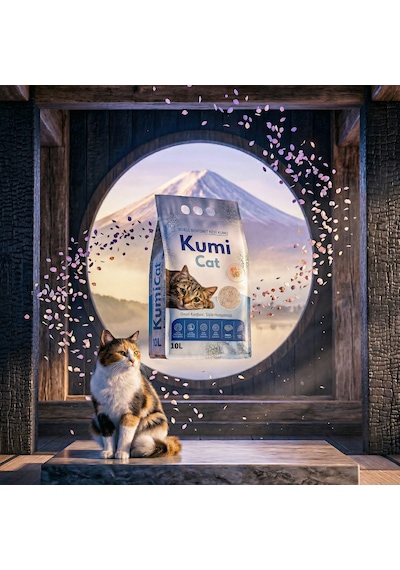 Kumi Cat Eko-premium Bahar Esintisi Sakura Kiraz Çiçeği Kokulu Kedi Kumu, Güçlü Topaklanan Bentonit 5 L