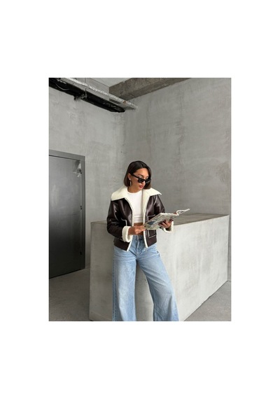 Verymoda Lamine Deri Fermuarlı F1511 Kahve Krem