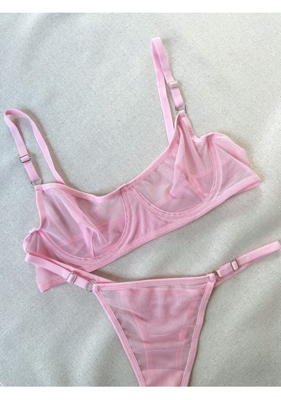 La Linaa Pembe Tül Tanga Külotlu Sütyen Takım Açık Pembe