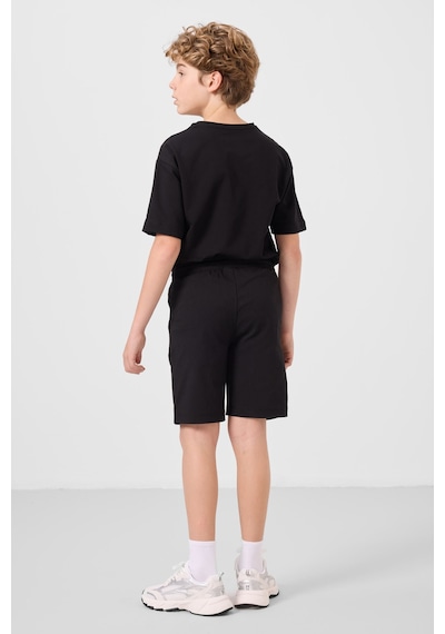 Siyah Pamuklu Oversize Fit Dokuma Hafif Esnek Chino Erkek Çocuk Şort Takım - 11277 Siyah