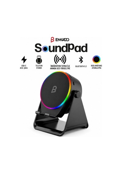Soundpad 5ın1 - 5w - 2000mah Temas İle Ses Yükseltme - Telefon Stand - Usb-c Şarj Siyah İndiksiyon Ses Yükseltici Bluetooth Hoparlör Speaker Ekd-s10 5580