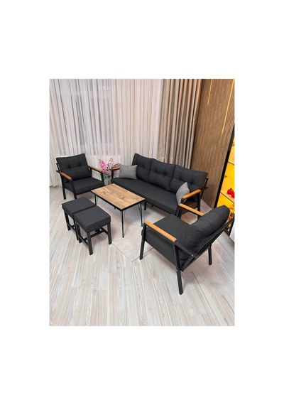 Houseart Balkon, Bahçe - Metal Kanepe Koltuk Takımı 3+1+1 + 2 Adet Puf + Sehpa Antrasit Houseart Balkon, Bahçe - Metal Kanepe Koltuk Takımı 3+1+1 + 2 Adet Puf + Sehpa Antrasit