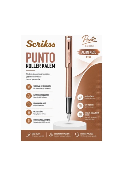 Scrikss Punto Roller Kalem Metalik Kızıl Altın Çok Renkli