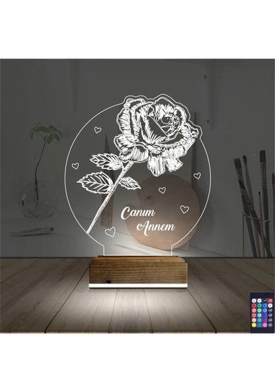 Luvivia Gül Canım Annem Kişiye Özel 3d Lamba - Masa Gece Lambası