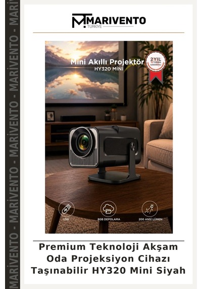 Premium Teknoloji Akşam Oda Projeksiyon Cihazı Taşınabilir Hy320 Mini Siyah