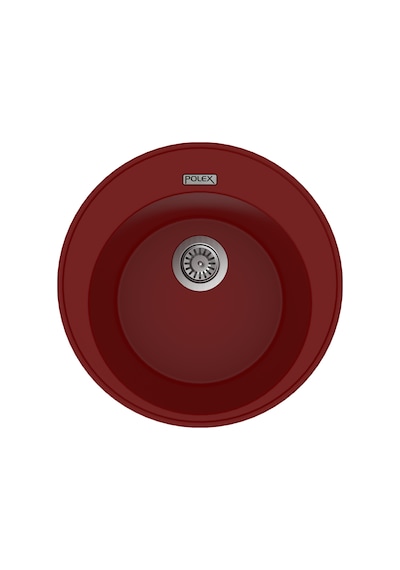 Polex Cristalüx Granit Evye P-06 Bordo Tezgah Altı Ve Tezgah Üstü Oval Mutfak Evyesi 51.5x51.5 CM