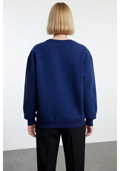 Benerly Kadın Bisiklet Yaka Düşük Kol Nakışlı Regular Kalıp Sweatshirt Fo Lacivert