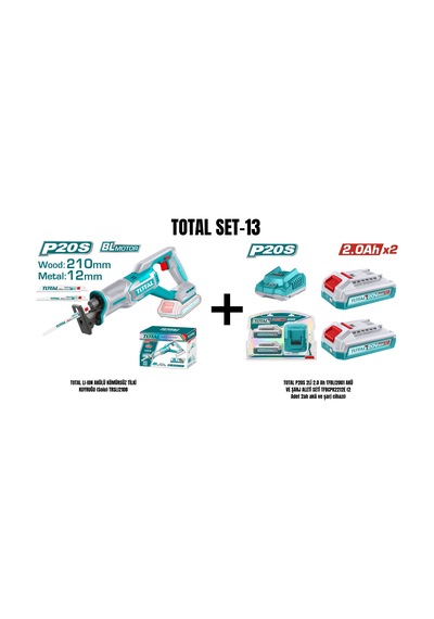 Total Set-13 Total Lı-ıon Akülü Kömürsüz Tilki Kuyruğu Solo Trslı2108+total P20s 2li 2.0 Ah Tfblı2001 Akü Ve Şarj Aleti Seti Tfbcpk2212e