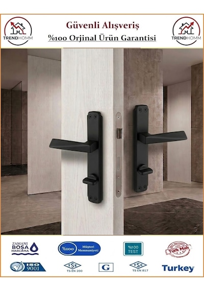 Trendhomm Prizma Aynalı - Mat Siyah - Wc Banyo Kapı Kolu - Sol