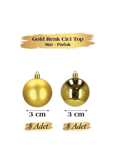 Yılbaşı Top Süs 3 Cm Mat Parlak Gold 16lı