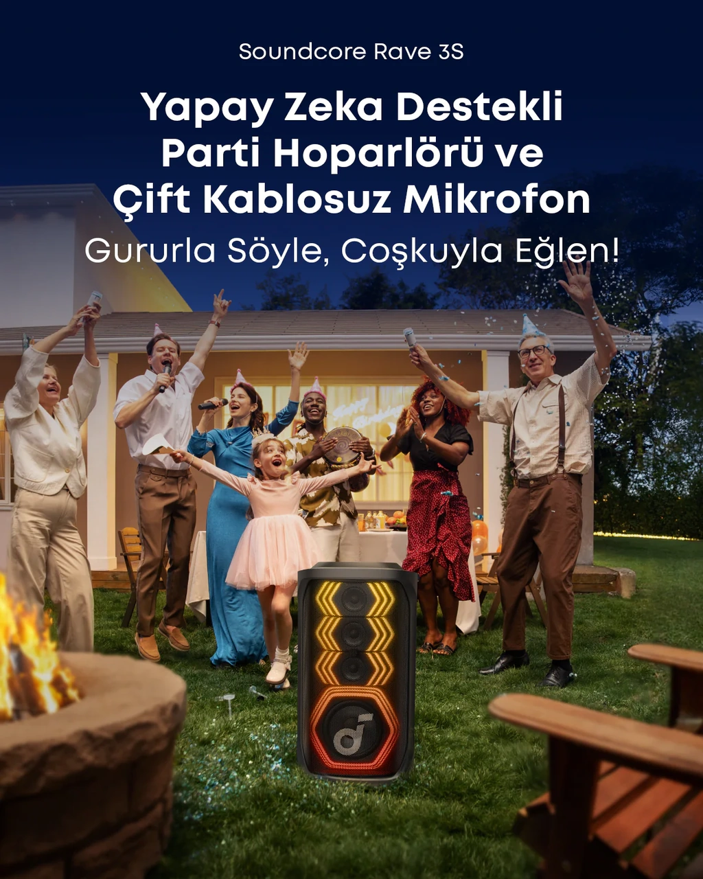Anker Soundcore Rave 3s 200w Aı Karaoke Bluetooth Hoparlör Party Hoparlörü Yapay Zeka Destekli Vokal Kaldırma Siyah