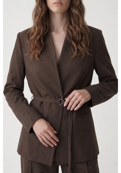 Antioch Keten Karışımlı Kadın Blazer Ceket Ba26y443 Kahve