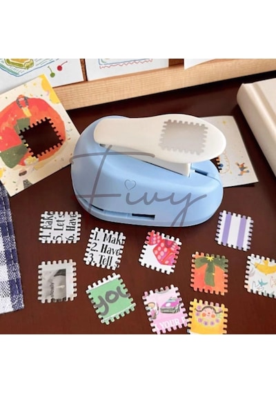 Mavi Pul Delgeç Tasarım Scrapbooking Malzemesi - Pul Şekilli Delgeç Kağıt Kesici