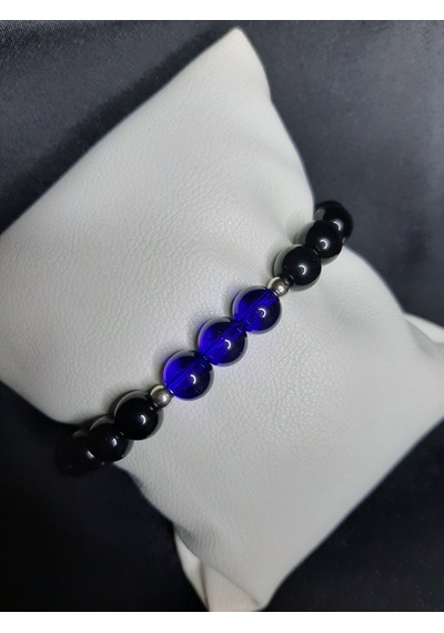 Mryart Doğal Görünümlü Siyah & Lacivert Cam Boncuklu El Yapımı Bileklik - Unisex Siyah - Mavi