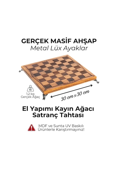 Mc55 Metal Satranç Takımı Gerçek Kayın Ağacı Satranç Tahtası - 30x30cm Antik Taşlar