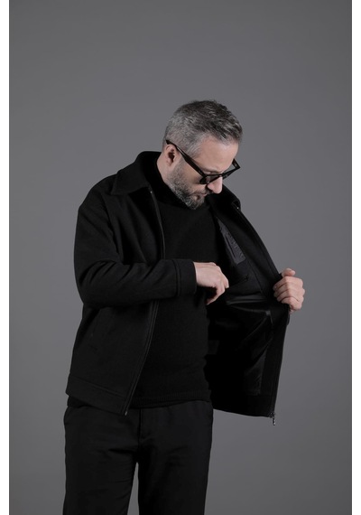 Ohepmoda Düz Erkek Kaşe Ceket Mont Siyah
