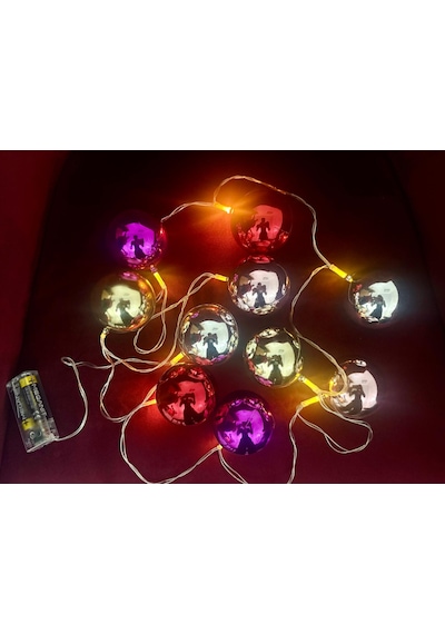 2 Metre 10 Led Pilli 2 Kademeli Parlak Top Led Yılbaşı Ağacı Süsü Açık Gri