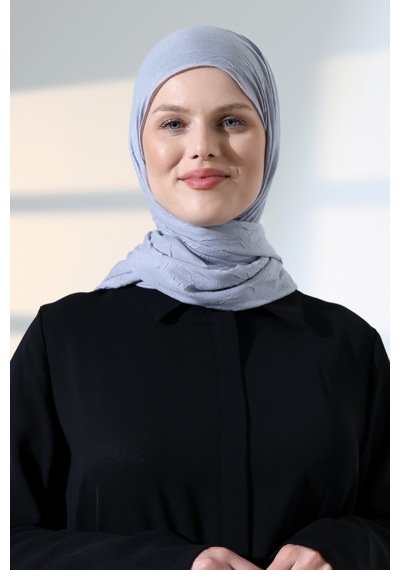Kadın Tesettür Bambu Kraş Şal, Ütü Gerektirmeyen Doğal Hijab Başörtüsü 75x180 Cm - Gri