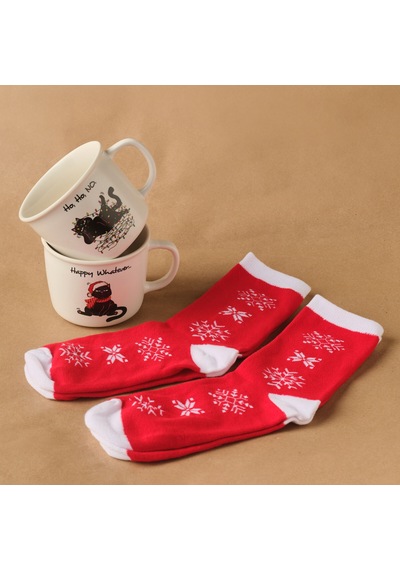 Karaca New Year Yılbaşı Grumpy Cat Çoraplı 2 Kişilik Kupa Seti 350 Ml