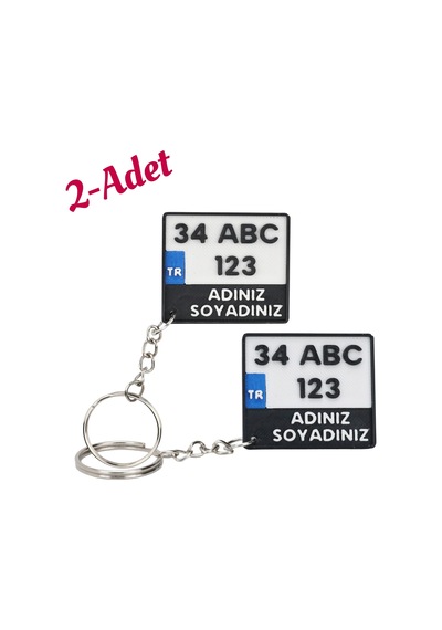 2 Adet Kişiye Özel Kare Plaka Anahtarlık Seti - İsim Yazılı 2'li Avantajlı Paket