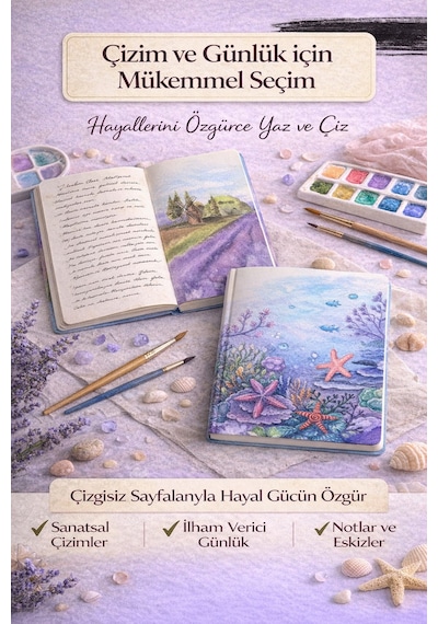 15x21 Çizgisiz Defter 2'li Set Suluboya Düşleri Serisi 112 Yp Günlük Ve Çizim Defteri