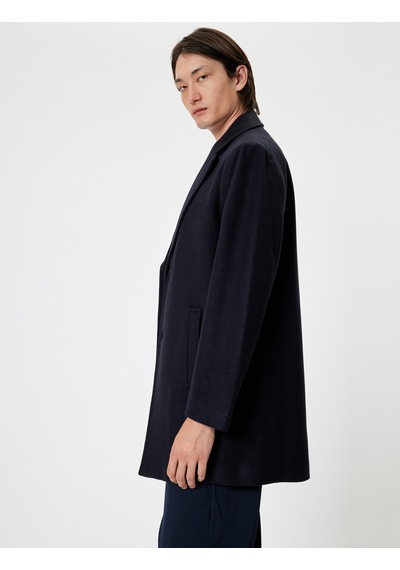 Koton Slim Fit Kaşe Kaban Cep Detaylı Lacivert 5wam00021hw Lacivert