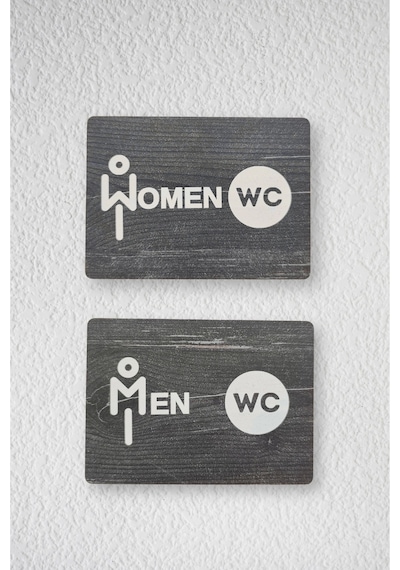 Women-men Wc Yönlendirme Levhası- İkili Set - Rebap Ahşap