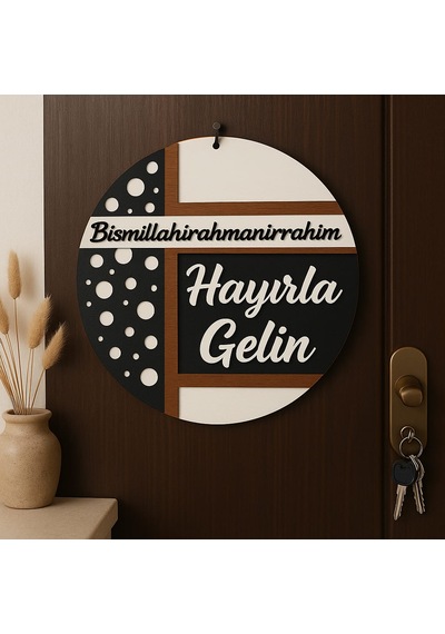 Kapı Süsü Modern Çizgi Kişiye Özel İsim Seçeneği Hediye No:1001 Beyaz - Siyah