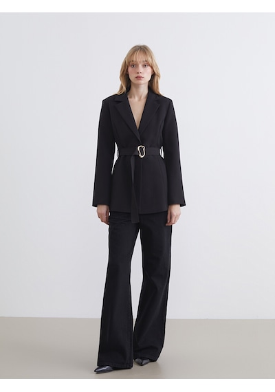 Lcw Vision Siyah Beli Kemerli Kadın Blazer Ceket