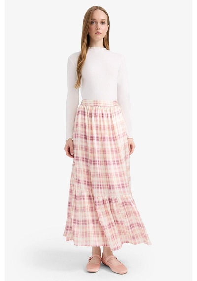 DeFacto Desenli Esnek Belli Saten Maxi Etek F2726AX25SMPN441 Pembe